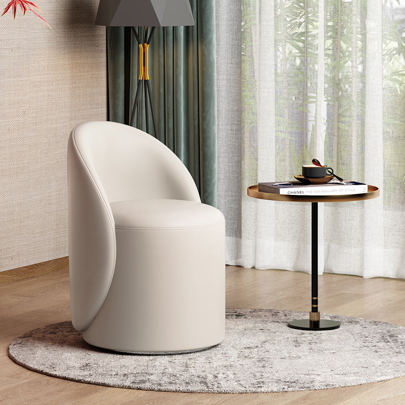 Modern Lambswool Leather Wood Swivel Vanity Stool with Back — Non-Swivel / Lambswool - White