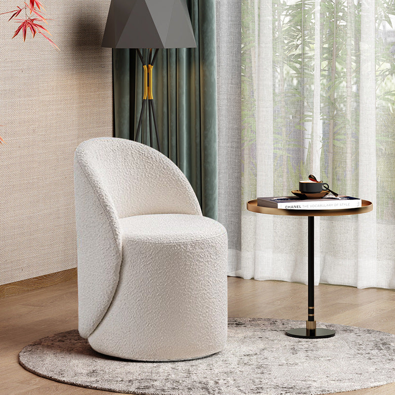 Modern Lambswool Leather Wood Swivel Vanity Stool with Back
