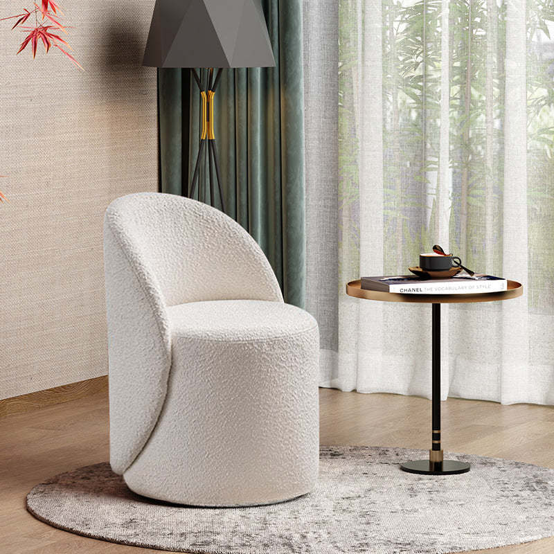 Modern Lambswool Leather Wood Swivel Vanity Stool with Back