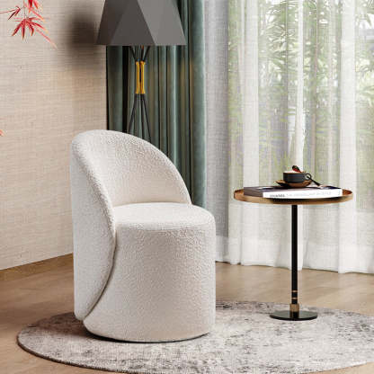 Modern Lambswool Leather Wood Swivel Vanity Stool with Back