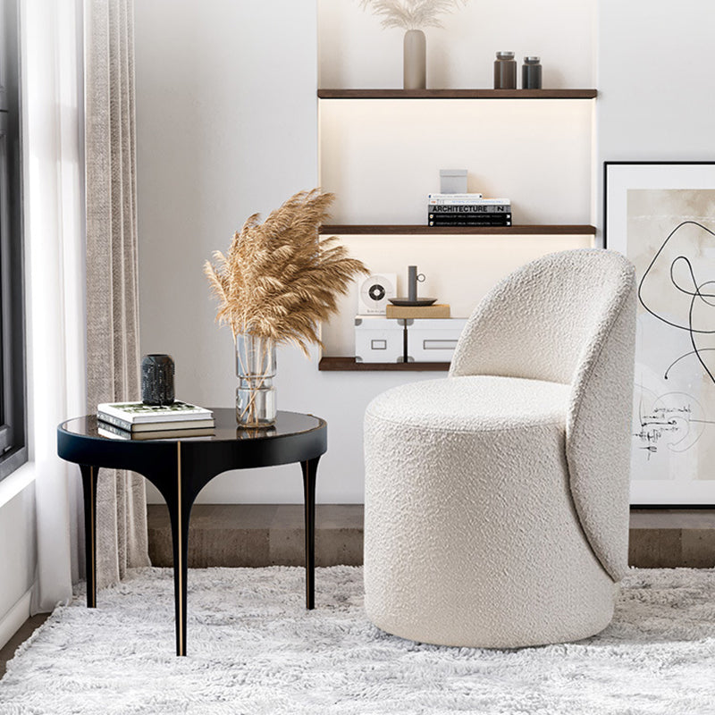Modern Lambswool Leather Wood Swivel Vanity Stool with Back