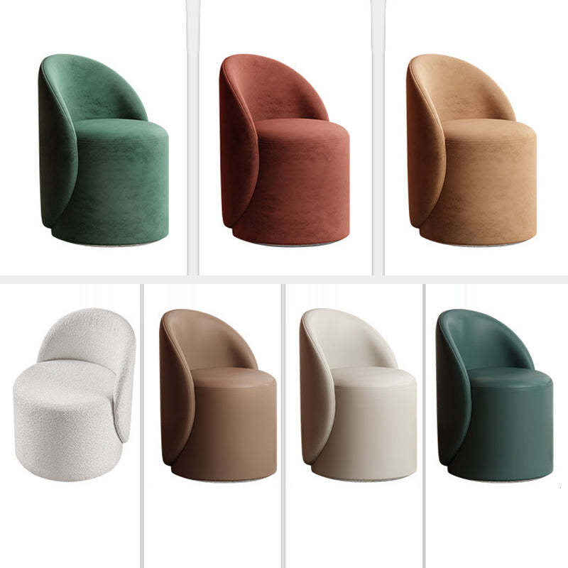 Modern Lambswool Leather Wood Swivel Vanity Stool with Back — Swivel / Leather - Brown