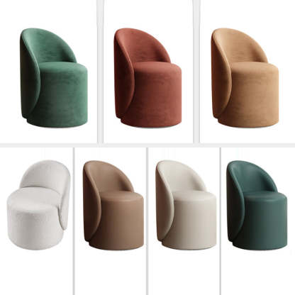 Modern Lambswool Leather Wood Swivel Vanity Stool with Back — Swivel / Leather - Brown