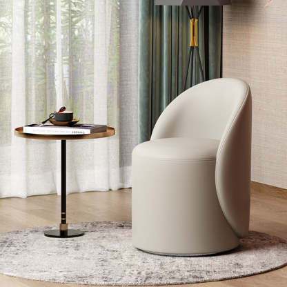 Modern Lambswool Leather Wood Swivel Vanity Stool with Back