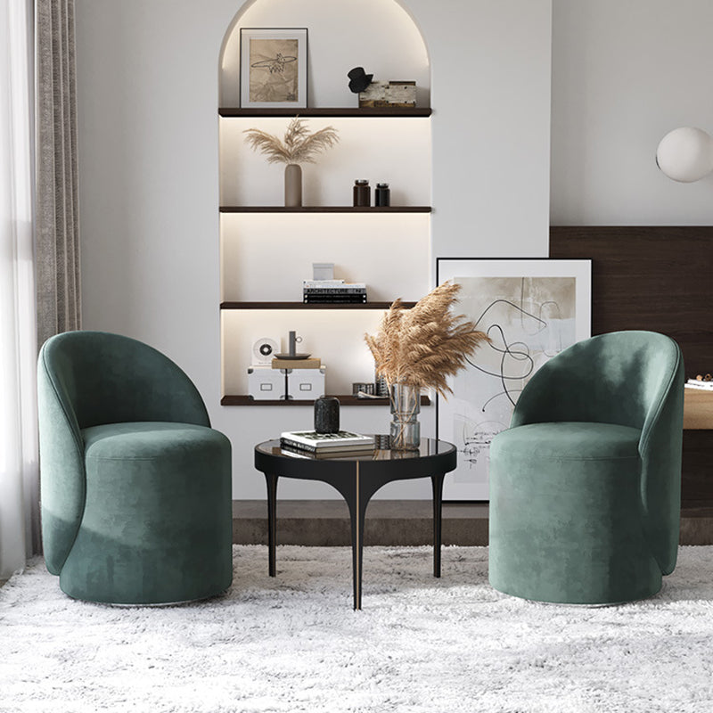 Modern Lambswool Leather Wood Swivel Vanity Stool with Back — Non-Swivel / Leather - Green