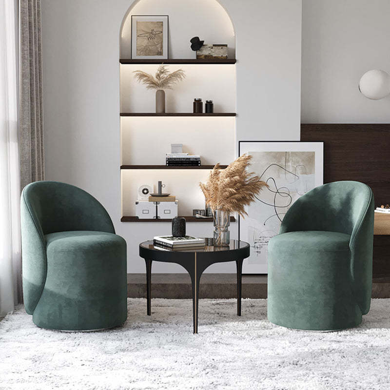 Modern Lambswool Leather Wood Swivel Vanity Stool with Back — Non-Swivel / Leather - Green