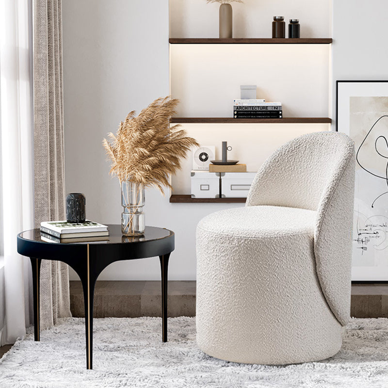 Modern Lambswool Leather Wood Swivel Vanity Stool with Back