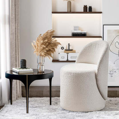 Modern Lambswool Leather Wood Swivel Vanity Stool with Back