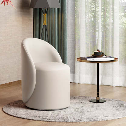 Modern Lambswool Leather Wood Swivel Vanity Stool with Back — Non-Swivel / Lambswool - White