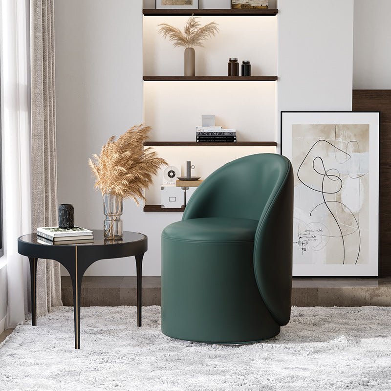 Modern Lambswool Leather Wood Swivel Vanity Stool with Back — Swivel / Leather - White