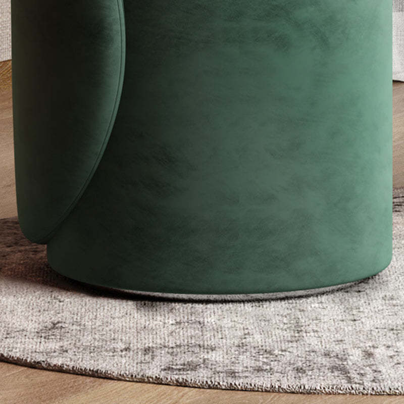 Modern Lambswool Leather Wood Swivel Vanity Stool with Back — Swivel / Leather - Green