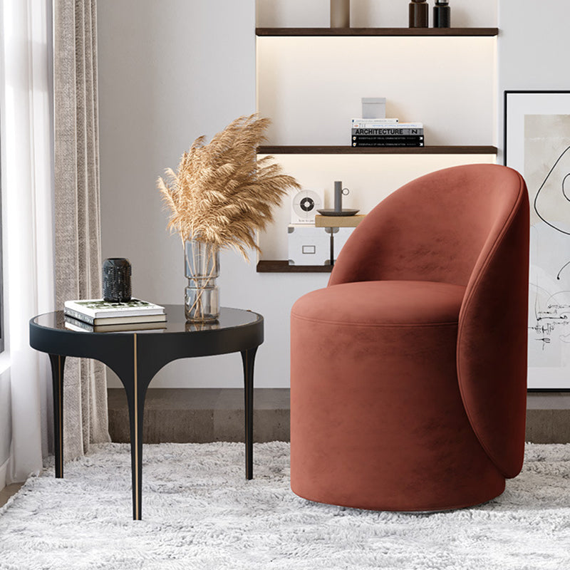 Modern Lambswool Leather Wood Swivel Vanity Stool with Back — Non-Swivel / Leather - Brown