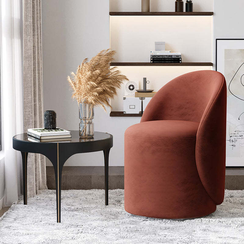 Modern Lambswool Leather Wood Swivel Vanity Stool with Back — Non-Swivel / Leather - Brown