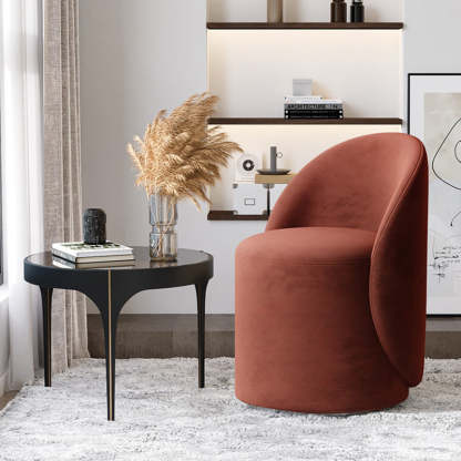 Modern Lambswool Leather Wood Swivel Vanity Stool with Back — Non-Swivel / Leather - Brown