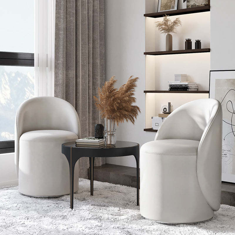 Modern Lambswool Leather Wood Swivel Vanity Stool with Back — Non-Swivel / Leather - White