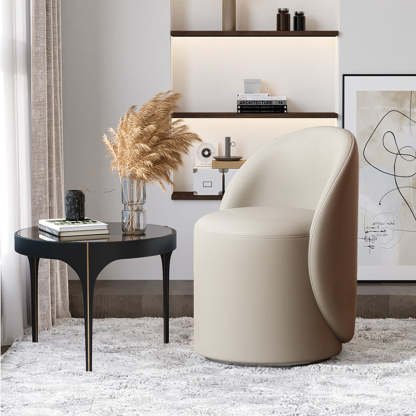 Modern Lambswool Leather Wood Swivel Vanity Stool with Back