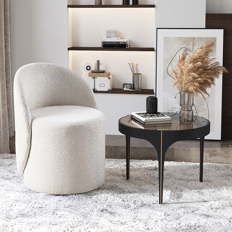 Modern Lambswool Leather Wood Swivel Vanity Stool with Back