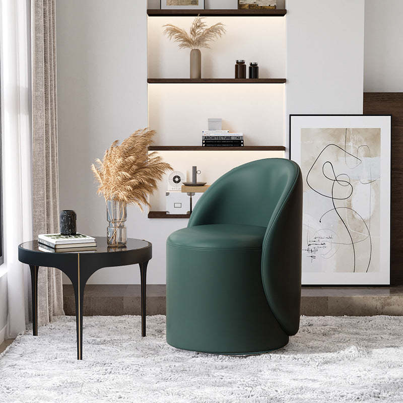 Modern Lambswool Leather Wood Swivel Vanity Stool with Back — Swivel / Leather - White