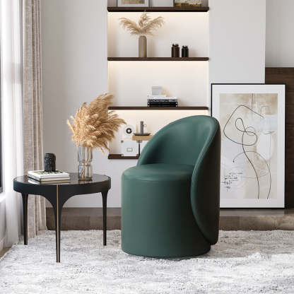 Modern Lambswool Leather Wood Swivel Vanity Stool with Back — Swivel / Leather - White