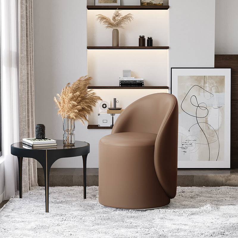 Modern Lambswool Leather Wood Swivel Vanity Stool with Back — Swivel / Fleece - Green