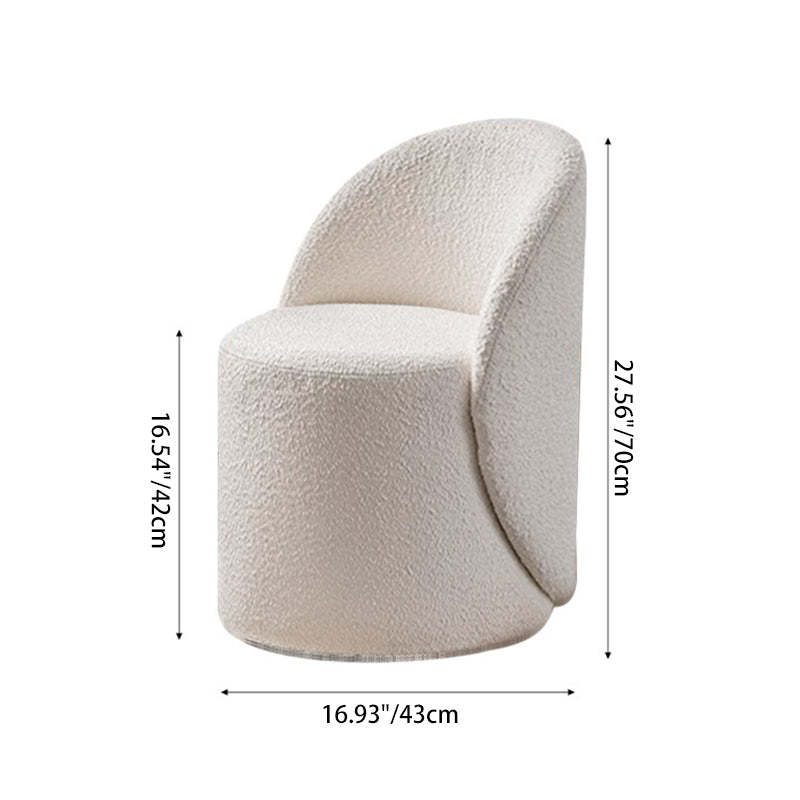 Modern Lambswool Leather Wood Swivel Vanity Stool with Back — Swivel / Fleece - Brick Red