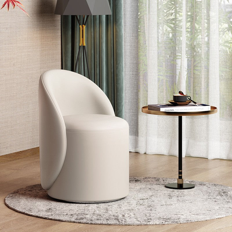 Modern Lambswool Leather Wood Swivel Vanity Stool with Back
