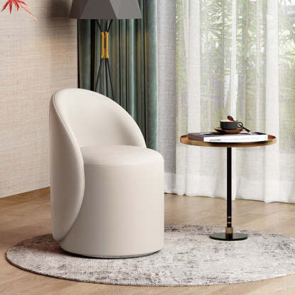 Modern Lambswool Leather Wood Swivel Vanity Stool with Back