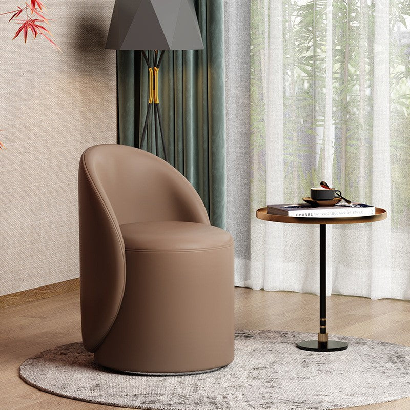 Modern Lambswool Leather Wood Swivel Vanity Stool with Back