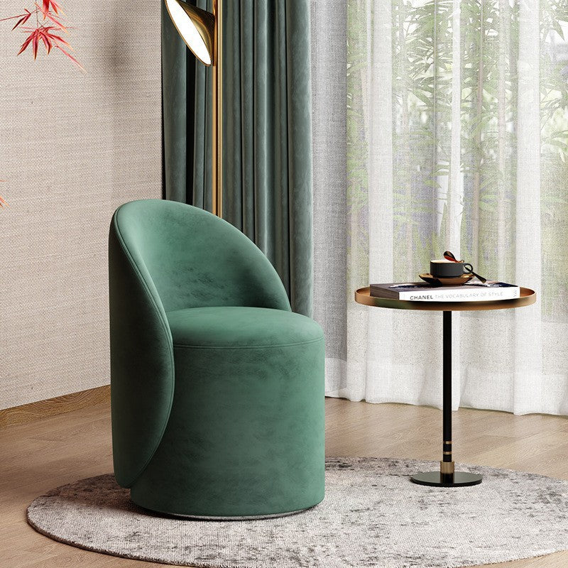 Modern Lambswool Leather Wood Swivel Vanity Stool with Back