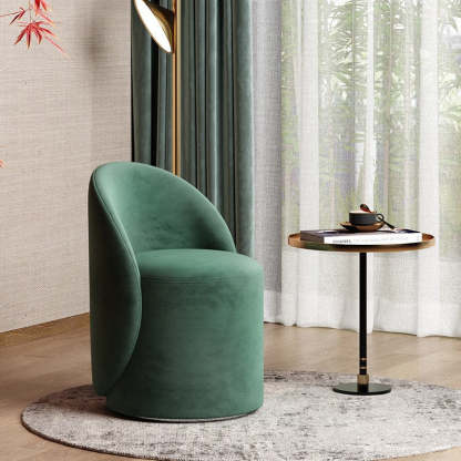 Modern Lambswool Leather Wood Swivel Vanity Stool with Back