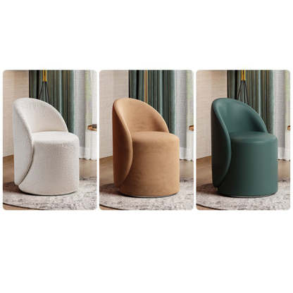 Modern Lambswool Leather Wood Swivel Vanity Stool with Back