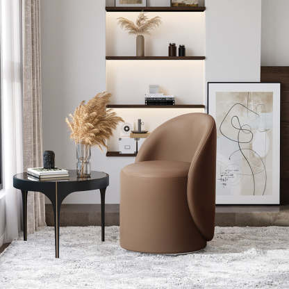 Modern Lambswool Leather Wood Swivel Vanity Stool with Back — Swivel / Fleece - Green