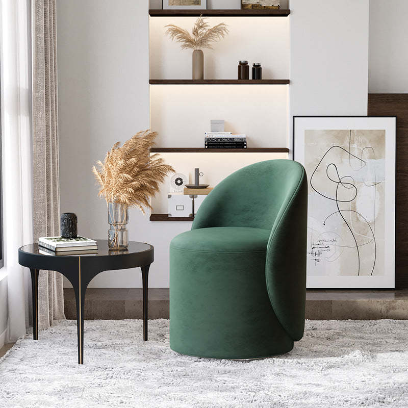 Modern Lambswool Leather Wood Swivel Vanity Stool with Back — Swivel / Fleece - Khaki