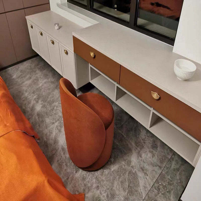 Modern Lambswool Leather Wood Swivel Vanity Stool with Back