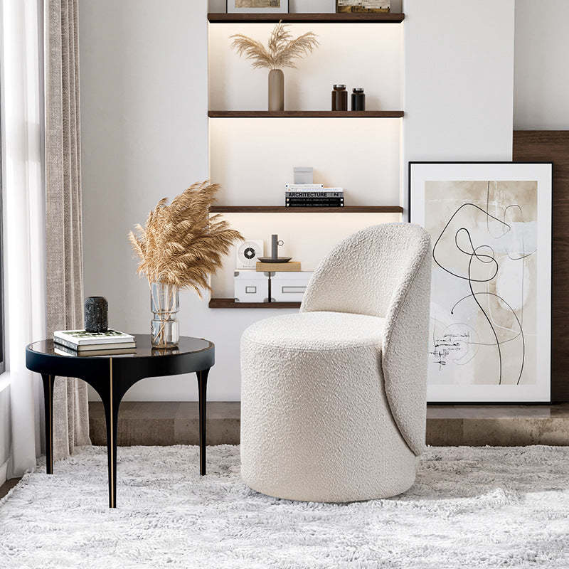 Modern Lambswool Leather Wood Swivel Vanity Stool with Back
