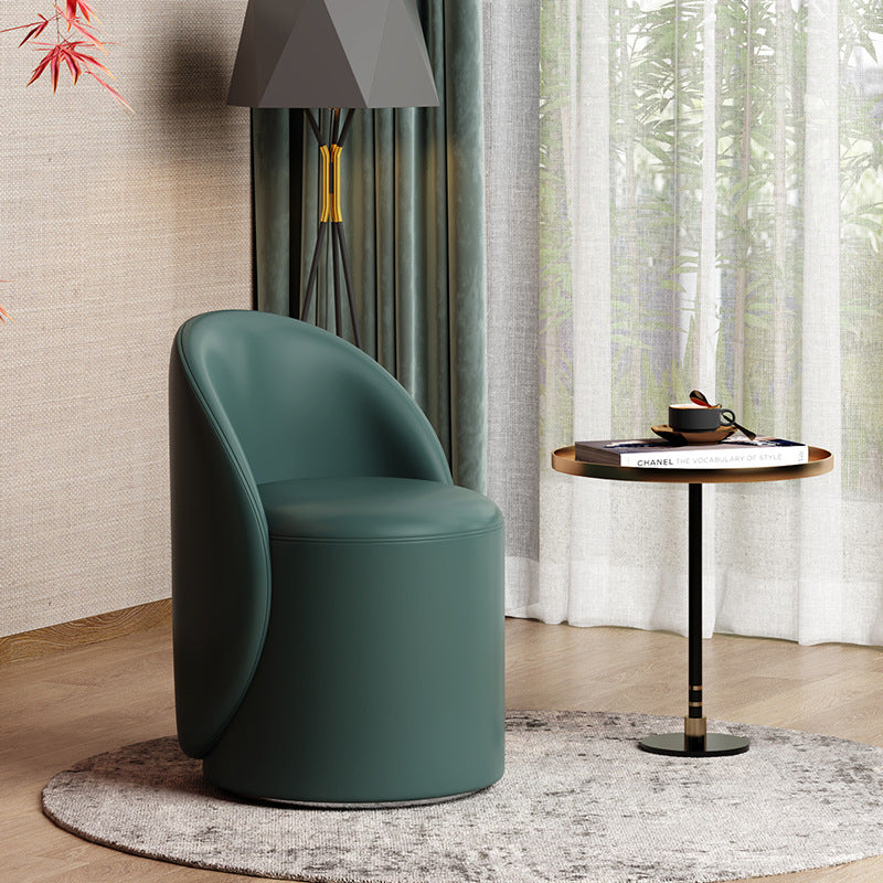 Modern Lambswool Leather Wood Swivel Vanity Stool with Back