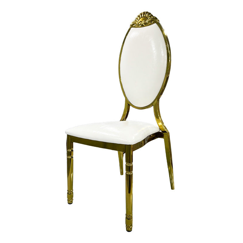 European Waxed Leather Steel Carved Dining Chair