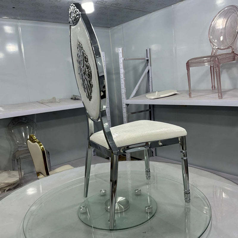 European Waxed Leather Steel Carved Dining Chair