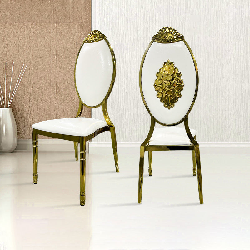 European Waxed Leather Steel Carved Dining Chair
