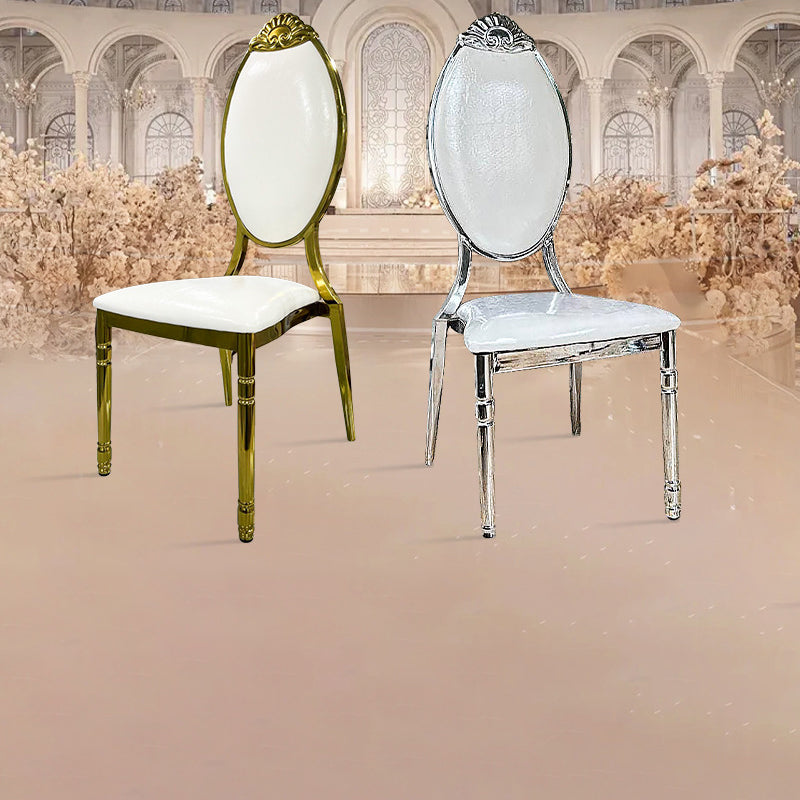 European Waxed Leather Steel Carved Dining Chair — Gold