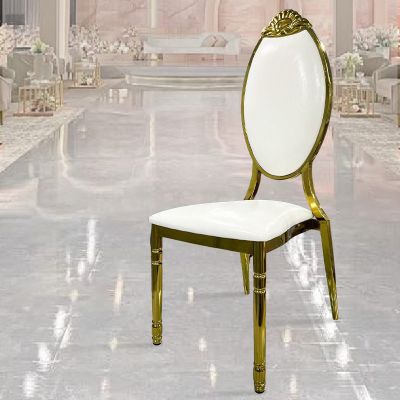 European Waxed Leather Steel Carved Dining Chair