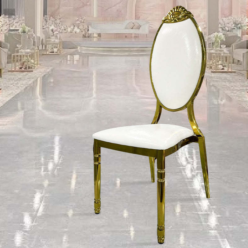 European Waxed Leather Steel Carved Dining Chair