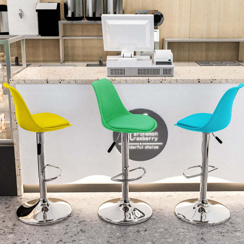 Minimalist Metal Plastic Leather Swivel Liftable Bar Stool — With Footrest / White