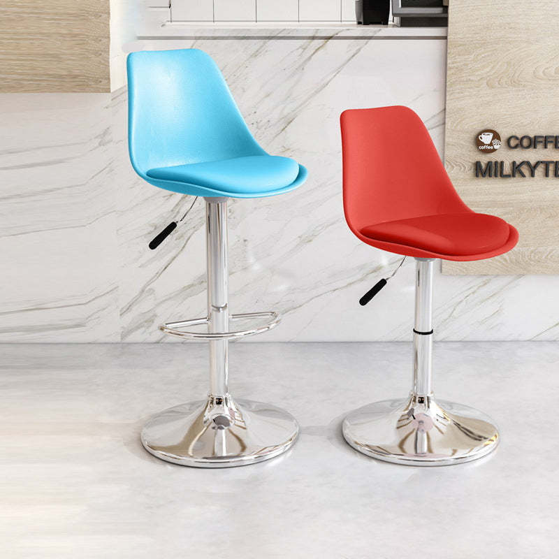 Minimalist Metal Plastic Leather Swivel Liftable Bar Stool — With Footrest / Blue