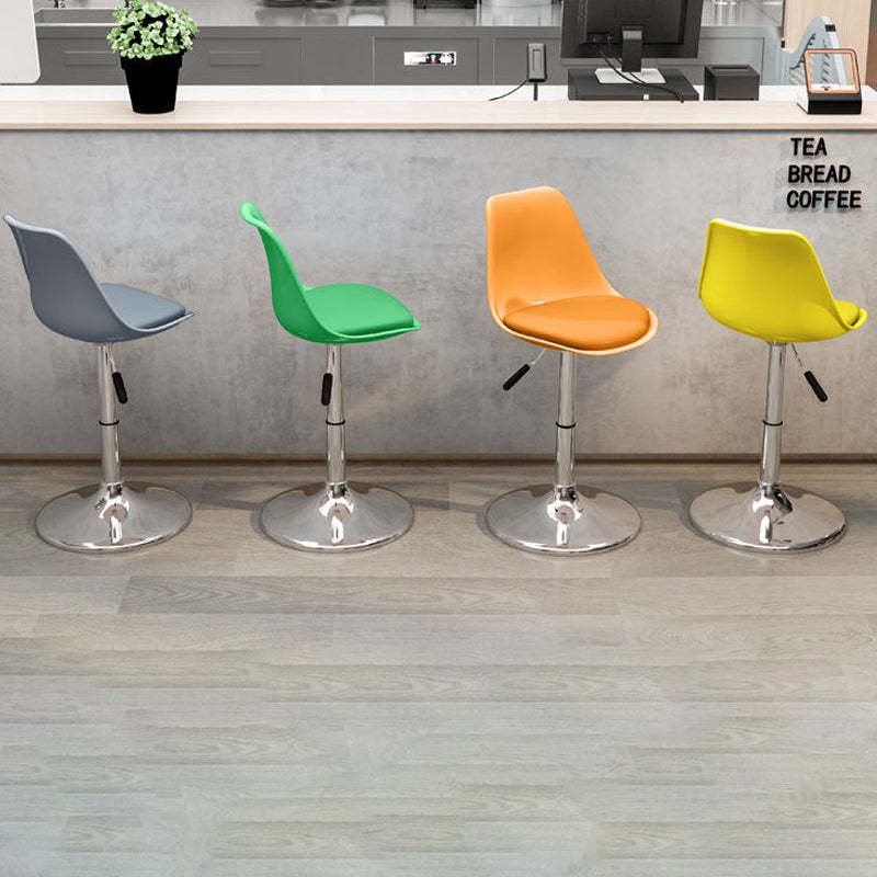 Minimalist Metal Plastic Leather Swivel Liftable Bar Stool — With Footrest / Green