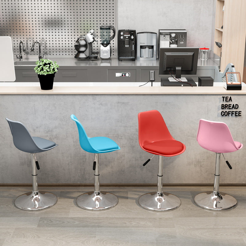 Minimalist Metal Plastic Leather Swivel Liftable Bar Stool — Without Footrest / Green