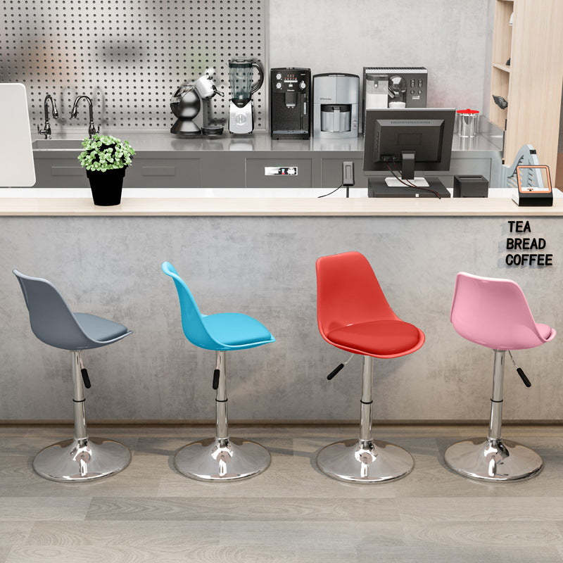 Minimalist Metal Plastic Leather Swivel Liftable Bar Stool — Without Footrest / Green