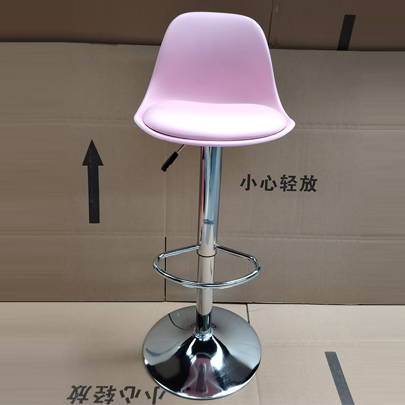 Minimalist Metal Plastic Leather Swivel Liftable Bar Stool — With Footrest / Gray