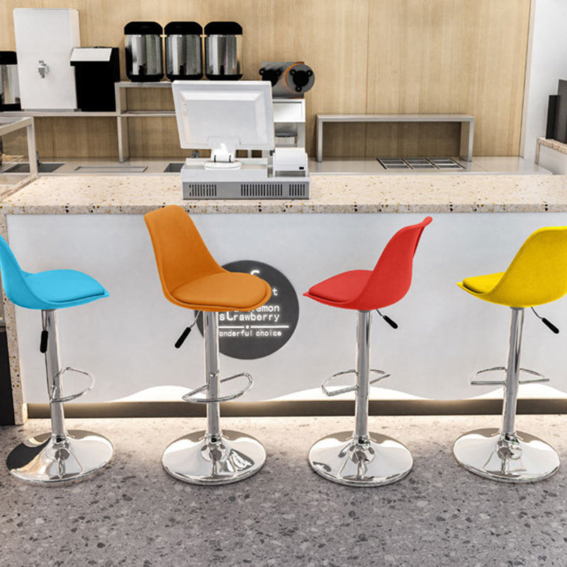 Minimalist Metal Plastic Leather Swivel Liftable Bar Stool — Without Footrest / Pink
