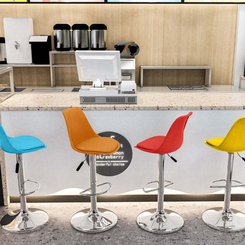 Minimalist Metal Plastic Leather Swivel Liftable Bar Stool — With Footrest / Yellow
